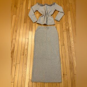 Mink Angora Merino Wool Gray Maxi Pencil Skirt Set Made in Italy